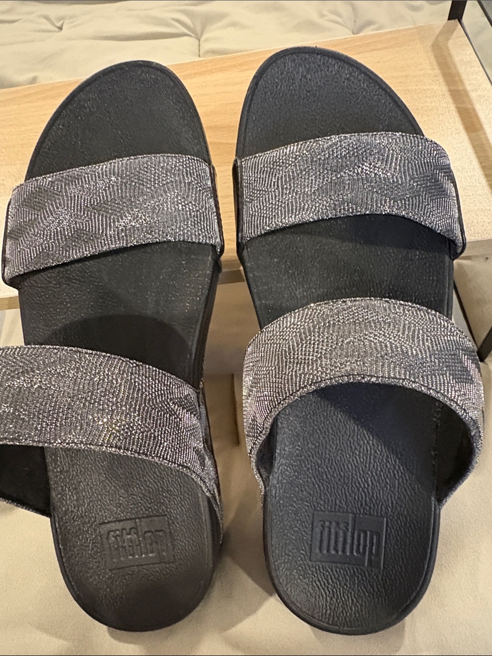 Fitflop Black Sparkle Double-Strap Slide Sandals